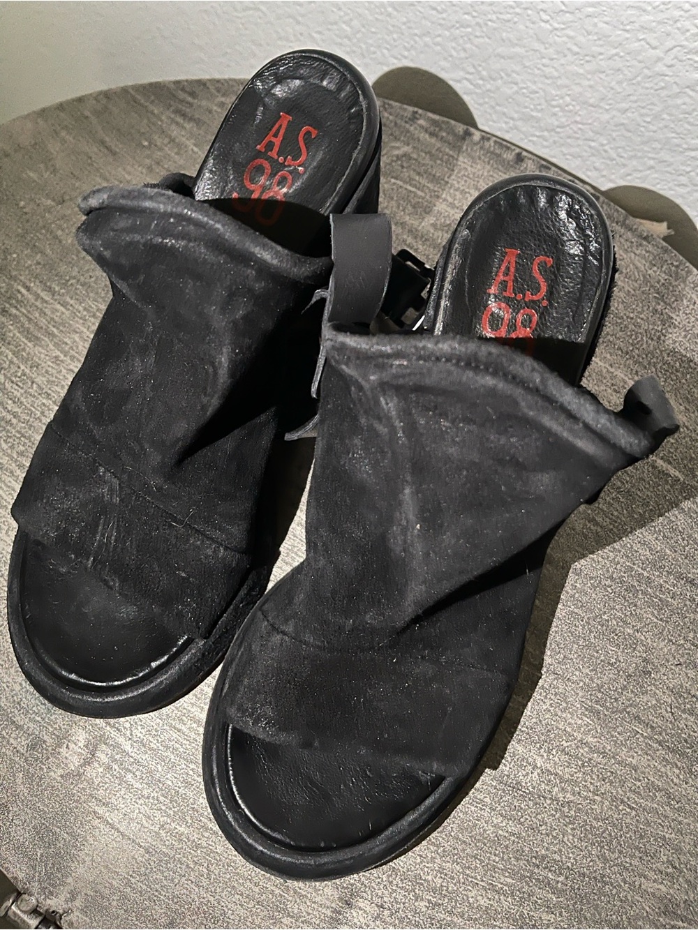 A.S.98 Black Draped Open-Toe Slingback Mules